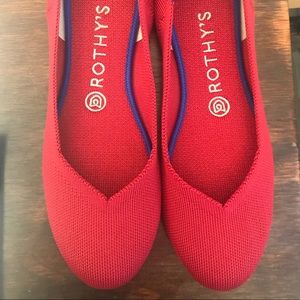 Scooter Red Rothy’s round toe flats. Used. Worn.